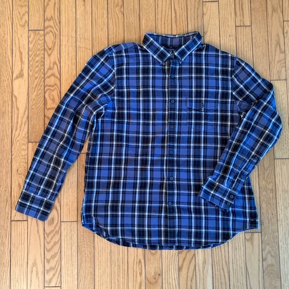 American Eagle Shirt Men's XL Blue Plaid Long Sleeve Button down Slim Fit Cotton - Picture 1 of 10